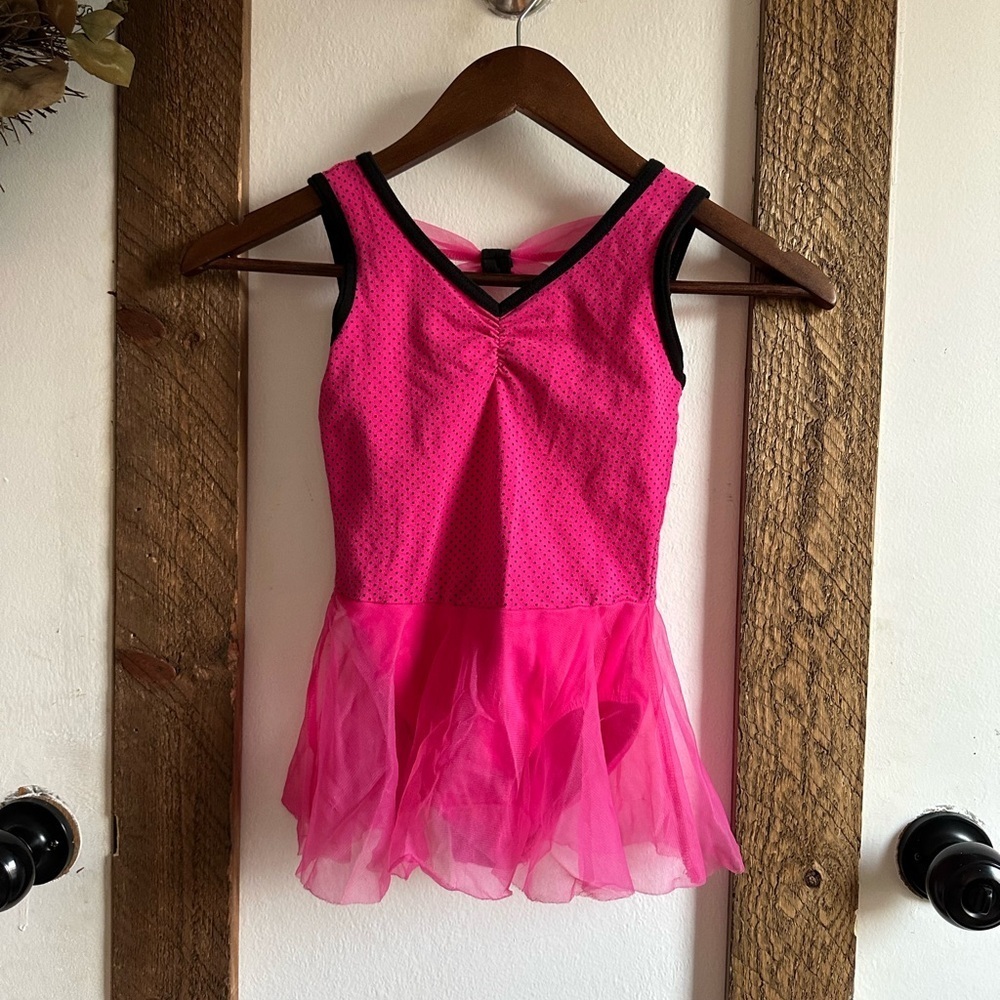 VTG Y2K Danskin Now Girls Hot Pink Black Dance Tutu Leotard adorable Size S VGUC